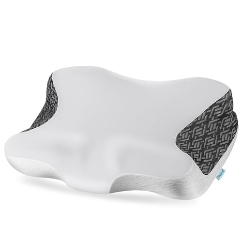 Elviros Cervical Neck Pillow for Neck Pain Relief, CPAP Pillow for Side, Back & Stomach Sleepers, Ergonomic Orthopedic Pillow for CPAP Users to Reduce Air Leaks and Mask Pressure, Dark Grey