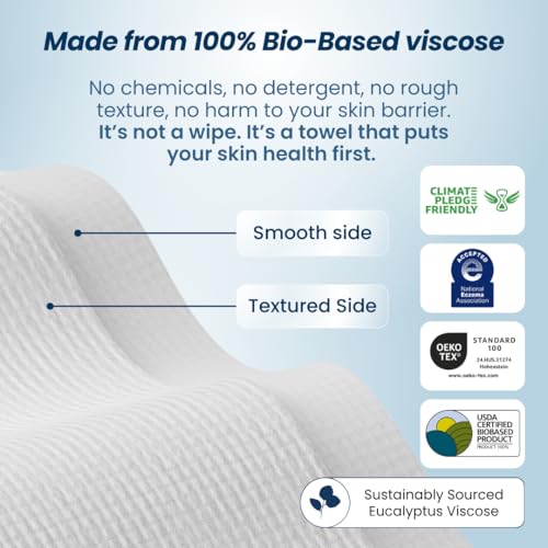 Clean Skin Club Clean Towels XL®, 100% USDA Biobased Face Towel, Disposable Face Towelette, Eczema Association Accepted, Makeup Remover Dry Wipes, Ultra Soft, 1 Pack, 50 Ct
