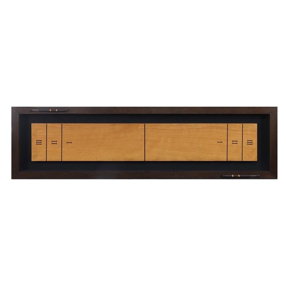 Bowery Hill Shuffleboard Table, Brown Finish, Spruce Veneer with Solid Wood Legs, Transitional Style, Includes Game Pucks, Brush, Wax, Scorers, Perfect for Game Room Entertainment