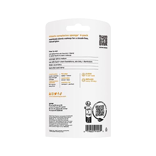 Real Techniques Miracle Complexion Sponge, Makeup Blending Sponge, For Liquid & Cream Foundation, Offers Light To Medium Coverage, Natural, Dewy Makeup, Orange Sponge, Latex-Free Foam, 1 Count