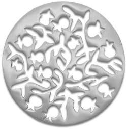 Yair Emanuel Round Aluminum Trivet with Oriental Silver Pomegranates