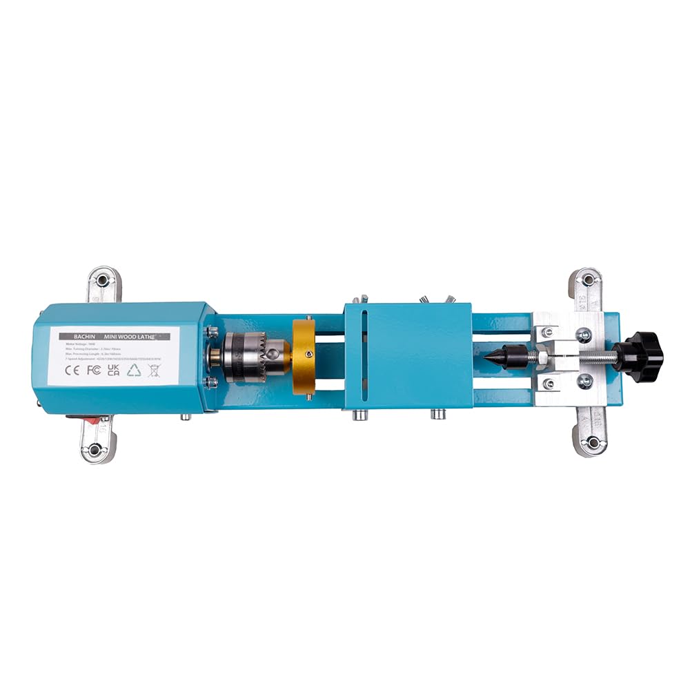 BACHIN Mini Lathe Wood Lathe Machine Multi-Purpose Type Lathe with Wood Lathe Milling Accessories, for Wood Polishing, Grinding, Cutting and Milling ,2.76 in x 6.3 in, 24VDC 96W,7 Speeds