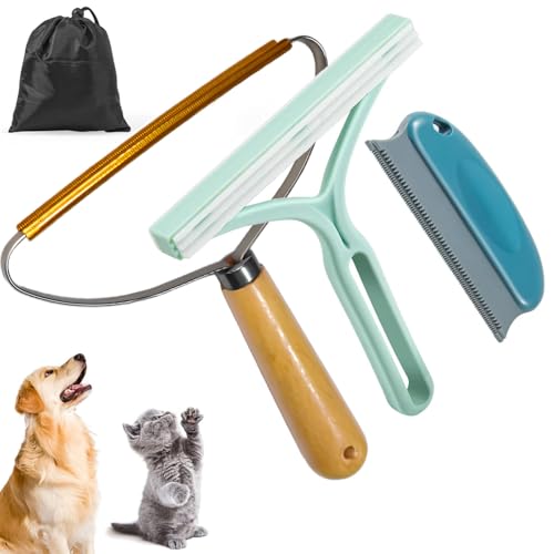 Pet Hair Remover 3 Pack, Eradicate Cleaning Pro Pet Hair Removal Tool Set, Reusable Deep Cat Dog Hair Remover Tool, For Couch, Furniture, Carpets, Car Mats, Pet House Hair Eradicator, with Storage Bag