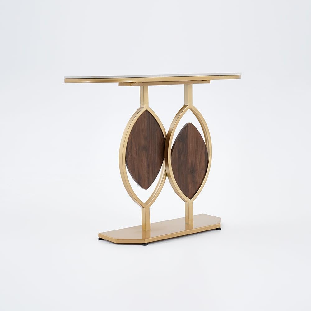 homary 39.4" Entryway Console Table with Sintered Stone Top, Modern Accent Table with Gold Metal Frame & Geometric Base for Entryway, Living Room & Hallway