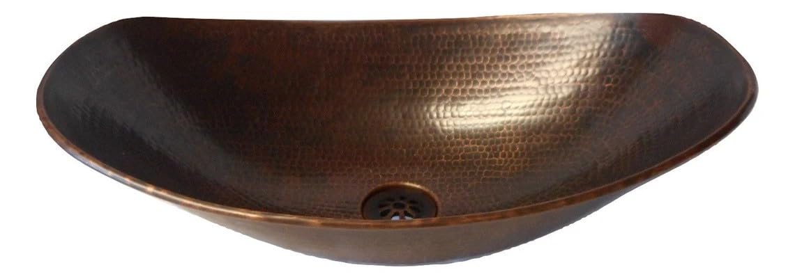 Simply Copper 17" Copper Vessel Bathroom Sink with Included Pop Up Drain and 13" ORB Waterfall Faucet