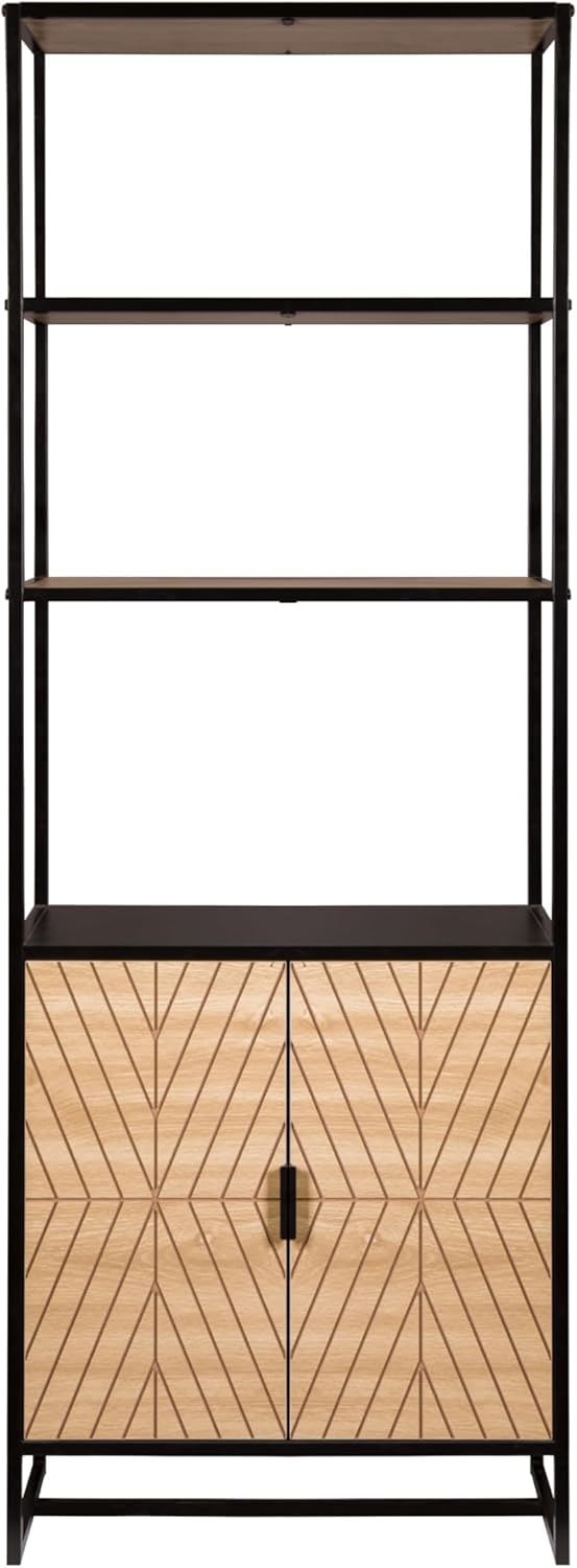 GOLGAILY 67" H x 24" W x 12" D 6-Tier Bookshelf with Storage, Black Natural Wood