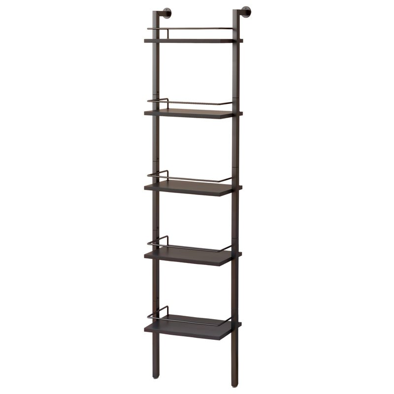 YMYNY 5-Tier Freestanding Wine Racks,Liquor Bottle Display Shelf with Fences, Wall Mounted Floating Shelf Storage Stand for Kitchen, Dining Room, 16.93" L x 7.87" W x 69.68" H Black UHWR001B