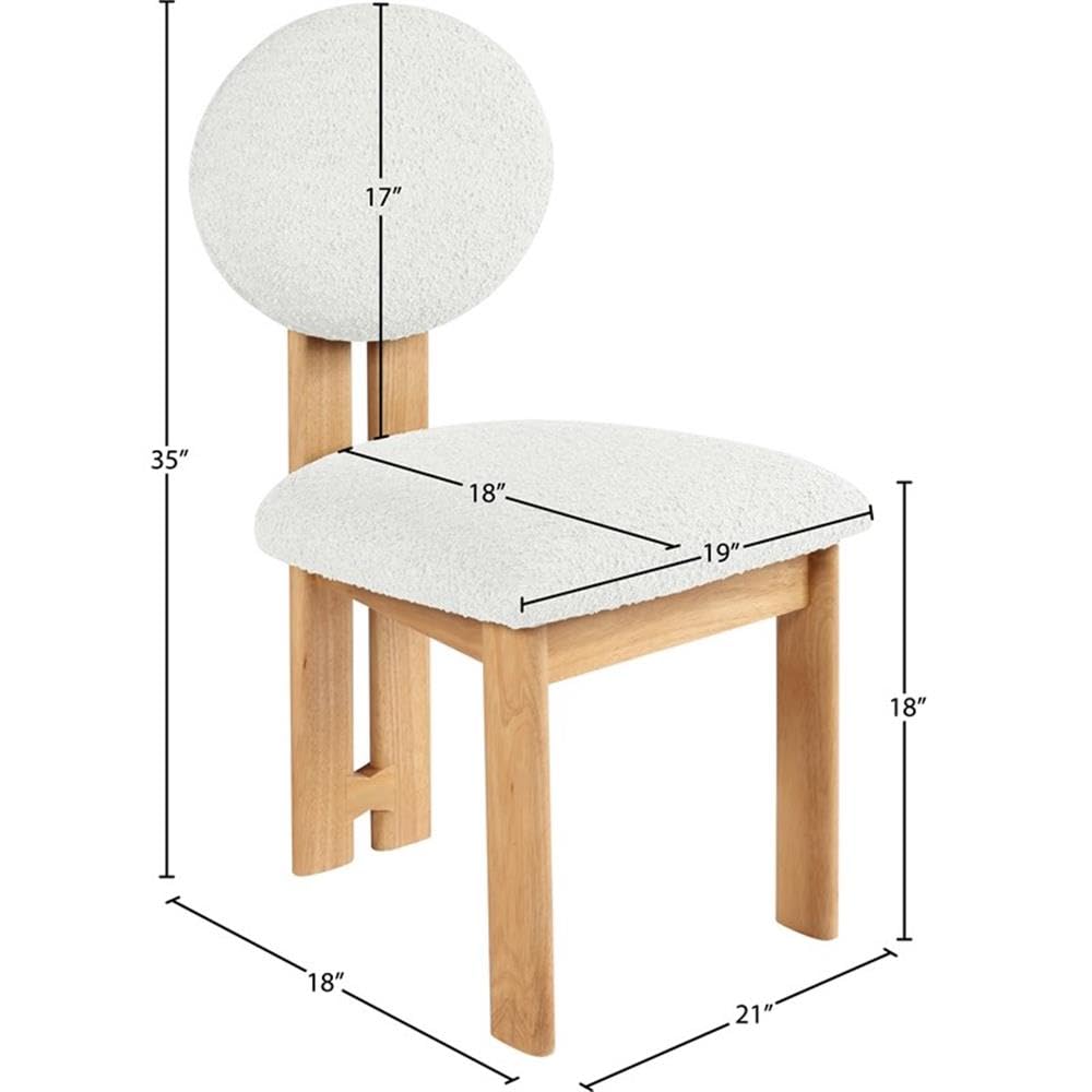Meridian Furniture 503Cream-C Napa Collection Modern | Contemporary Dining Chair with Rich Cream Boucle Fabric, Natural Finish Solid Wood Frame, 15.25" W x 19.5" D x 35.75" H, Cream, Set of 2