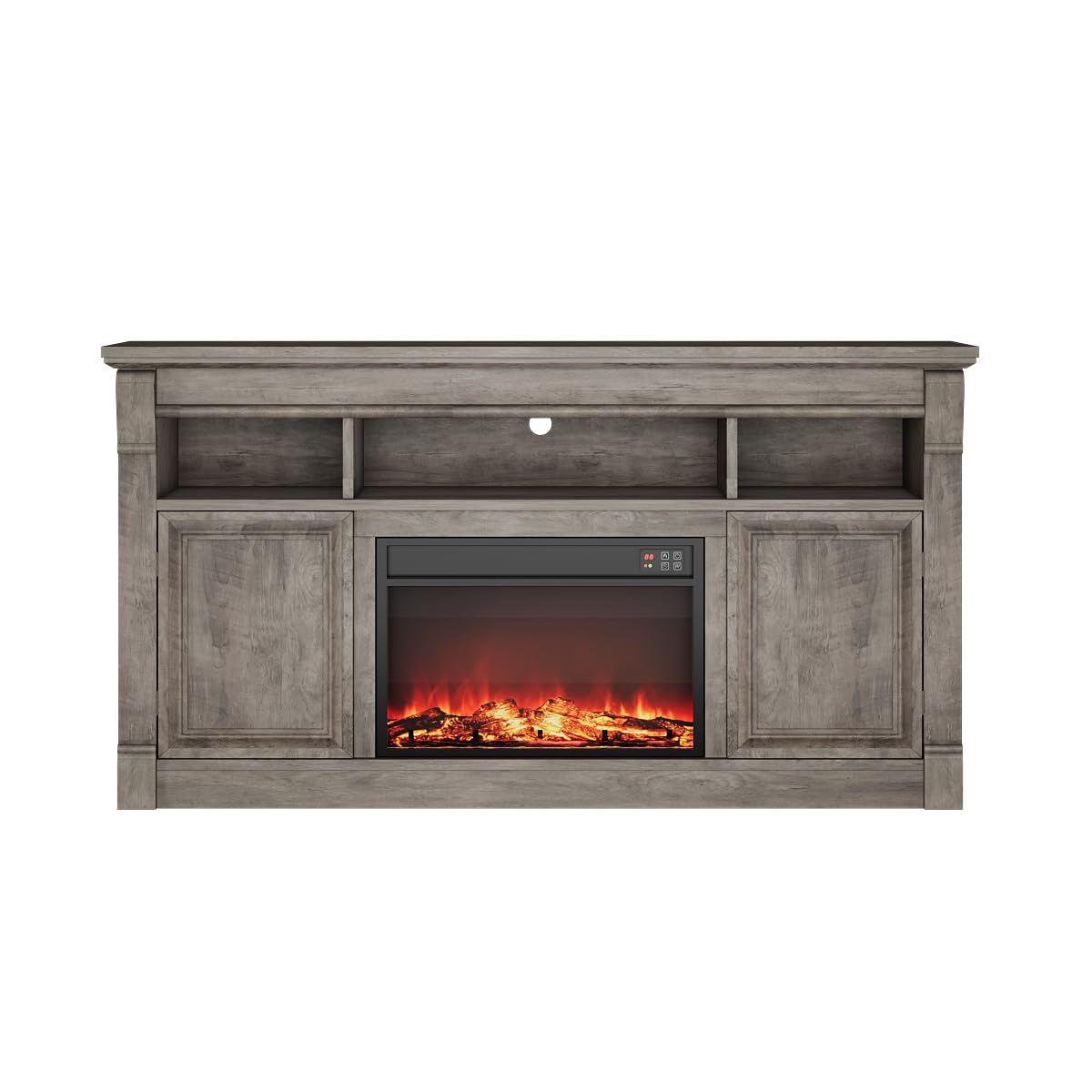 GarveeHome 58" Farmhouse Electric Fireplace TV Stand for TV Up to 65", Entertainment Center with 30'' Fireplace, Console Table TV Cabinet with Open Storage Shelves for Living Room