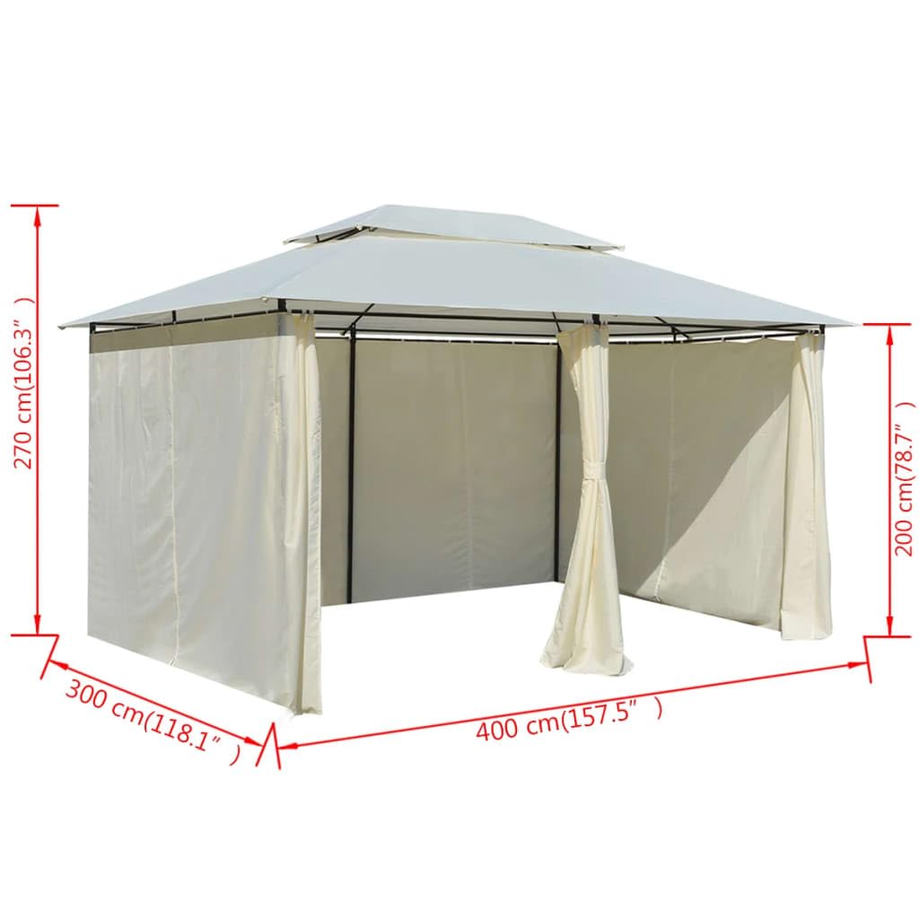 Garden Marquee with Curtains, 157.5"x118.1" White Waterproof Gazebo for Outdoor Events, Powder-Coated Steel Frame Canopy Tent Outdoor Structures