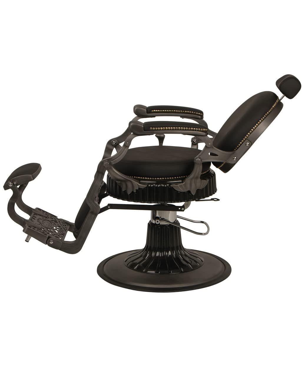 Buy-Rite Regal Professional Vintage Barber Chair - Solid Steel Frame, Heavy-Duty Hydraulic Base, Adjustable Headrest & Flip-Style Footrest, Black Vinyl Upholstery - Model YLG-8788-7