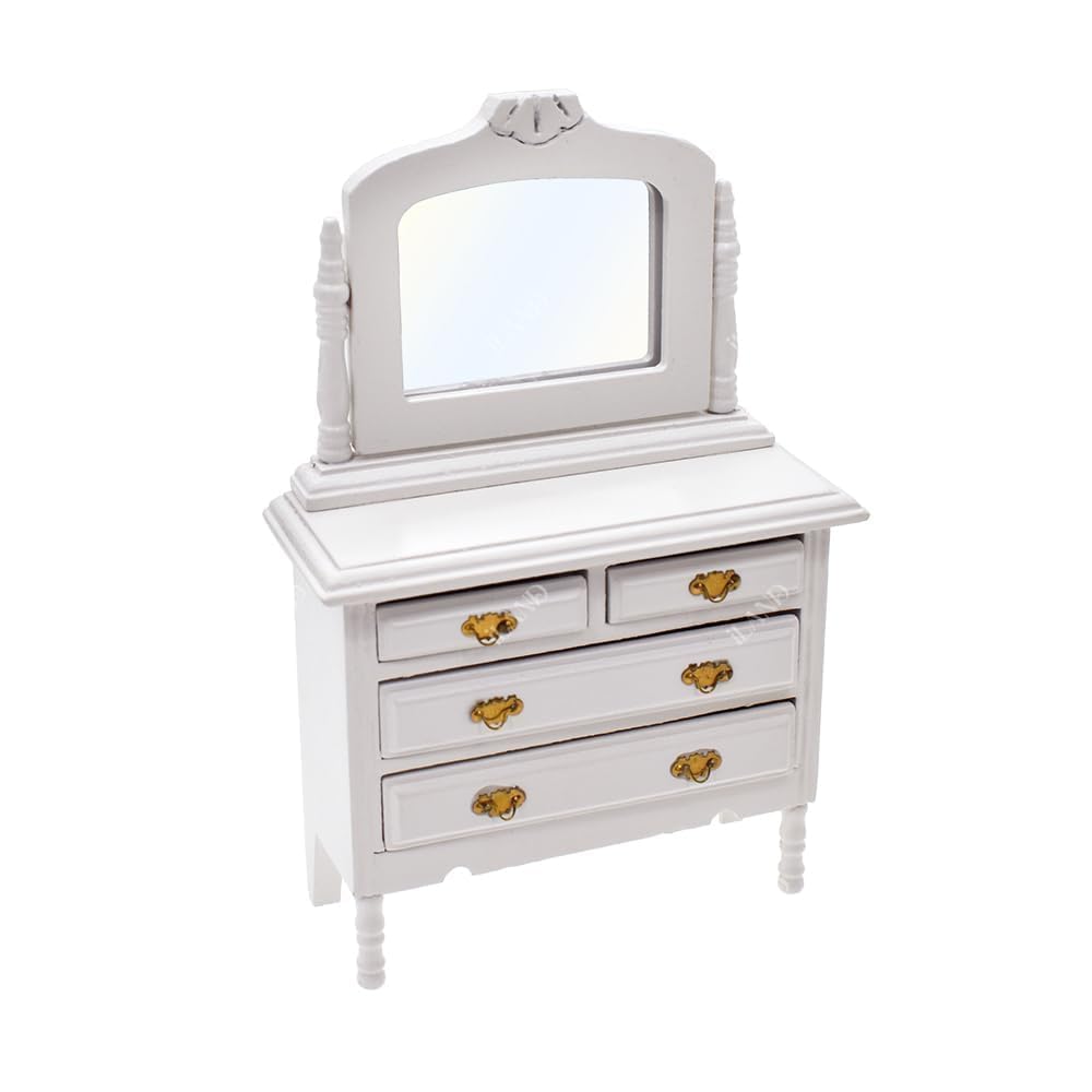 iLAND Dollhouse Furniture Bedroom Set Doll House Mini Bed for Dolls Wooden Miniature Furniture with 1 12 Scale Accessories Pink Dollhouse Accessories Decor