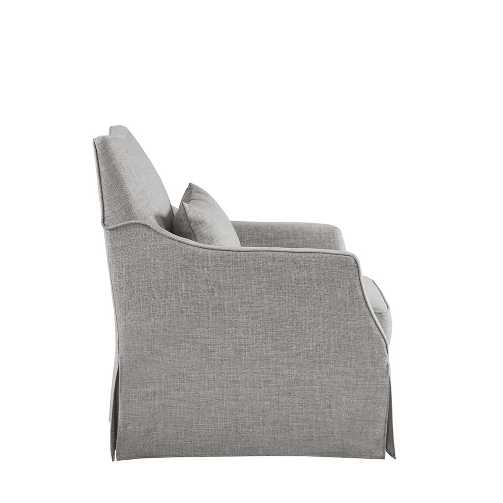 Martha Stewart London Swivel Chair - Solid Wood & Plywood, Skirted Metal Base Accent Armchair, Lumbar Pillow -Modern Classic Family Room Sofa Furniture Bedroom Lounge, 28"X31.5"X35.25", Grey