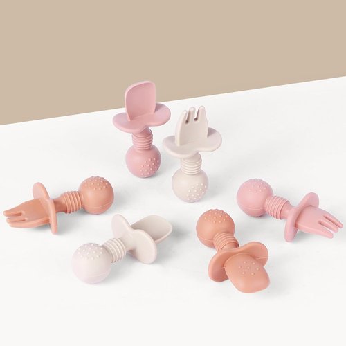 Eascrozn Baby Spoons and Forks Set - Silicone Self-Feeding Utensils for Toddlers | BPA-Free, 6-Pack