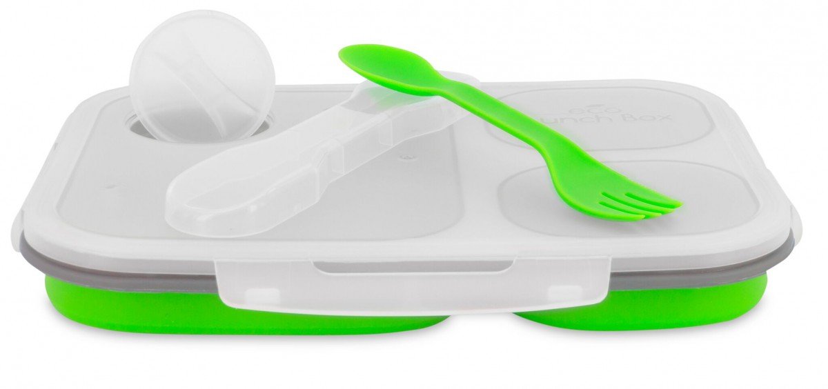 Smart Planet EC-34 Large 3-Compartment Eco Silicone Collapsible Meak Kit Lunch Box, Green