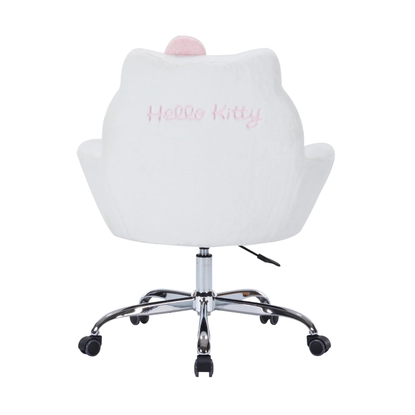 Impressions Vanity Hello Kitty Cozy Swivel Vanity Chair for Makeup Desk, Hello Kitty Figural Details Rolling Chair with Wheels, Adjustable Height, 360 Degree Swing, Comfy Foam Padded Seat and Backrest