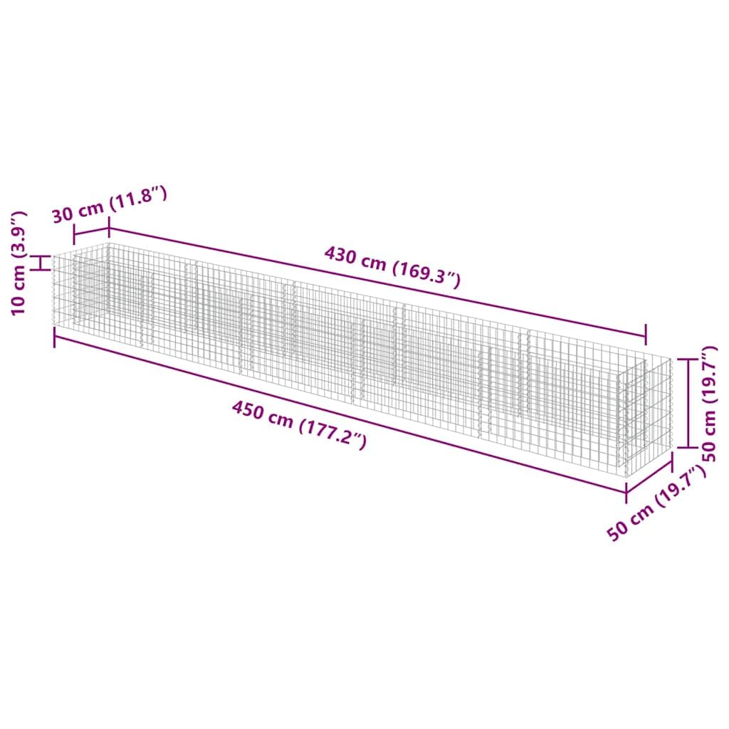 Tmriohed Galvanized Steel Large Outdoor Planter Box 177.2 x 19.7 x 19.7 in Silver Gabion Raised Bed Garden Box for Patio Yard Landscaping
