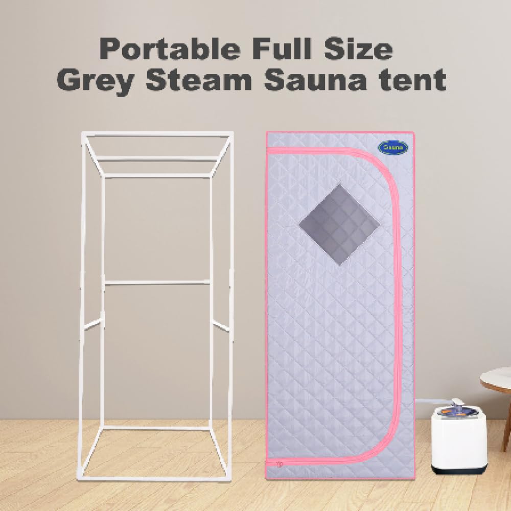 Full Size Portable Grey Steam Sauna Tent – Personal Home Spa with Fast Heating Steam Generator, Remote Control, Foldable Chair & Timer, Easy to Install PVC Frame, FCC Certification