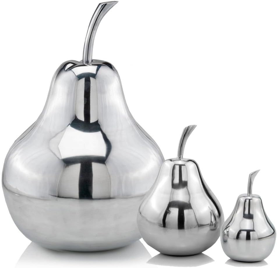 Modern Day Accents 3863 Small Polished Pear, Silver Fruit Decor, Tabletop Centerpiece, 4" L x 4" W x 6.5" H