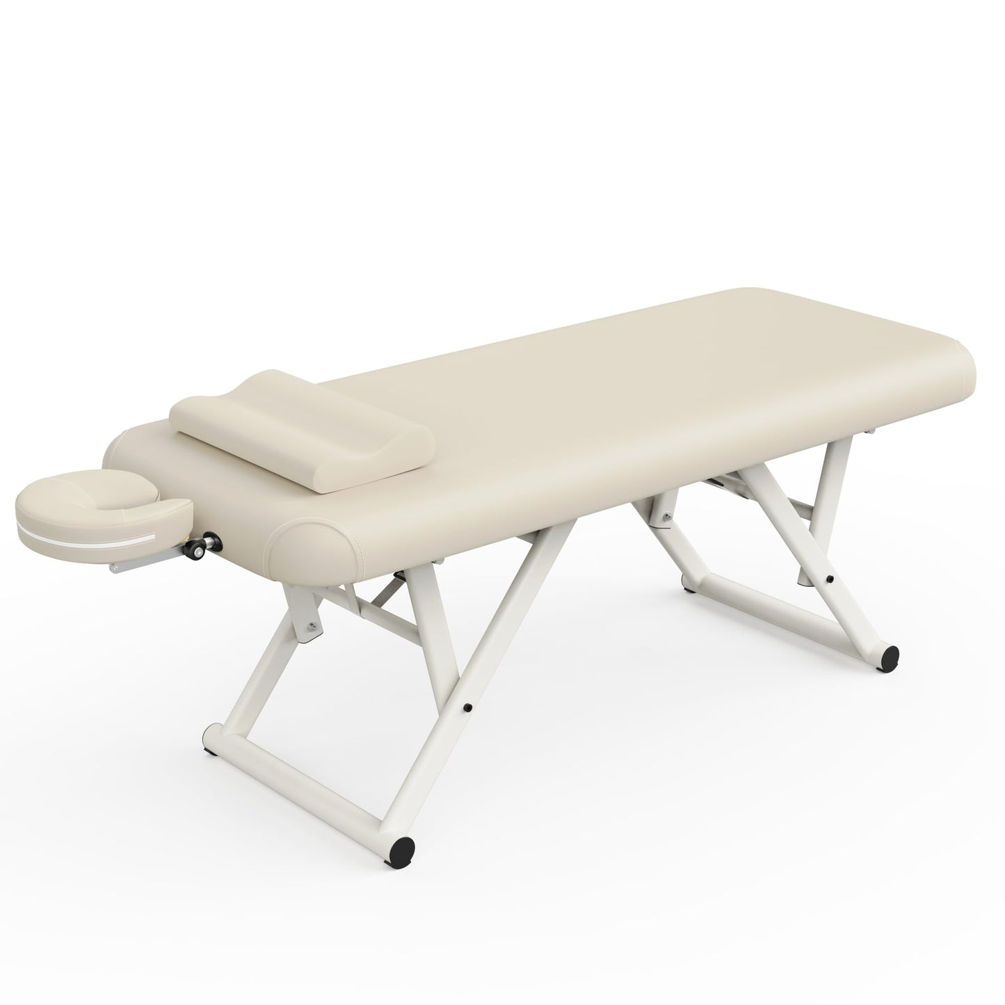 pouseayar Adjustable Massage Table with Face Pillow & Headrest, Sturdy and Solid, Silent and Easy to Adjust for Treatment Table Physical Therapy Table Spa Facial Bed - Fixed Backrest, Beige Gray