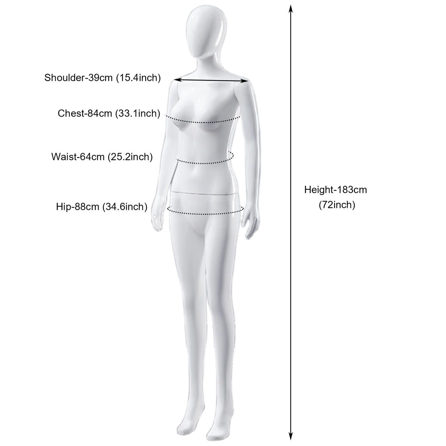 XYIANG Plastic Full Body Manikin Premium Poseable Mannequin with Detachable Arms Clothing Dress Jewelry Display 183 Height Easy to Assemble,
