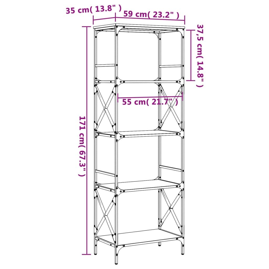 HETFTJN 5-Tier Black Engineered Wood and Metal Bookcase - 23.2"x13.8"x67.3" Storage Shelving Unit for Living Room, Office, and Bedroom with Adjustable Feet and Industrial Metal Frame