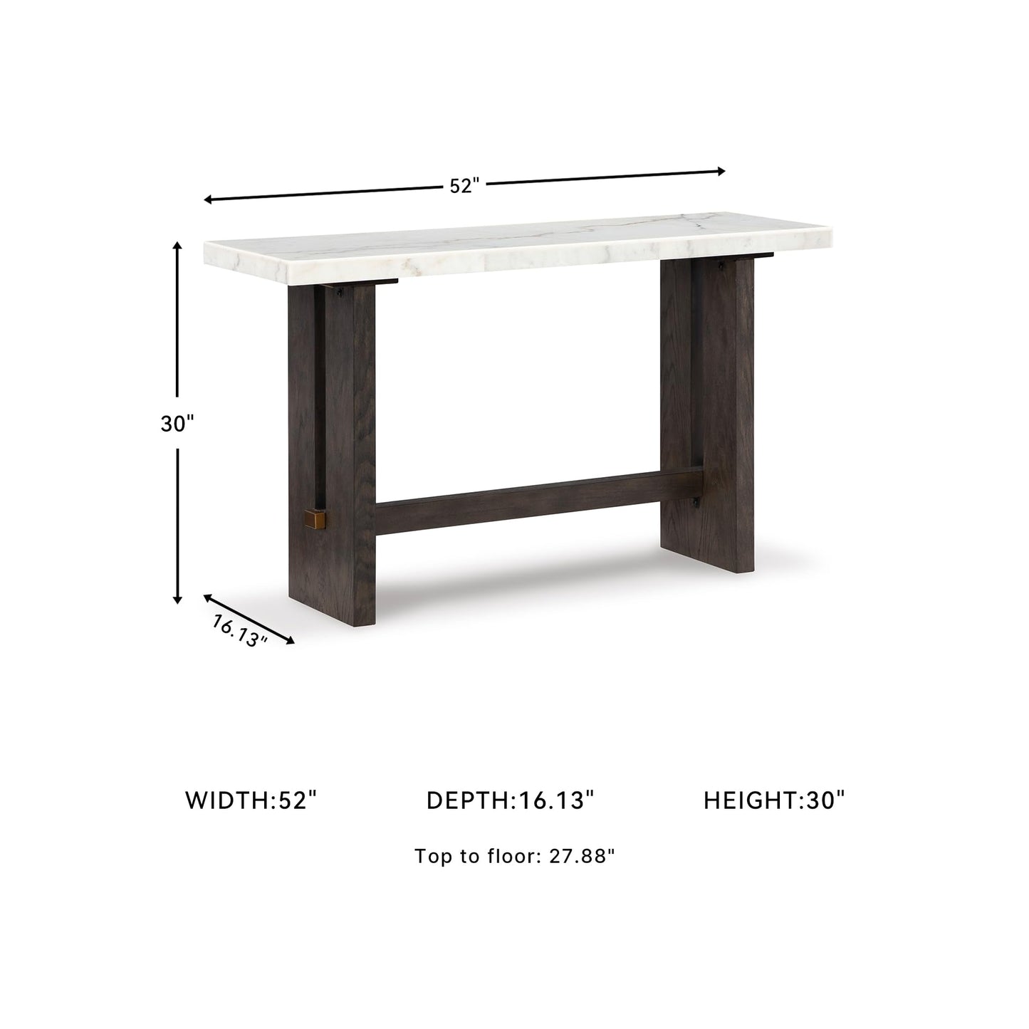 Signature Design by Ashley Burkhaus Traditional Rectangular Sofa Table with Marble Tabletop, Dark Brown & White