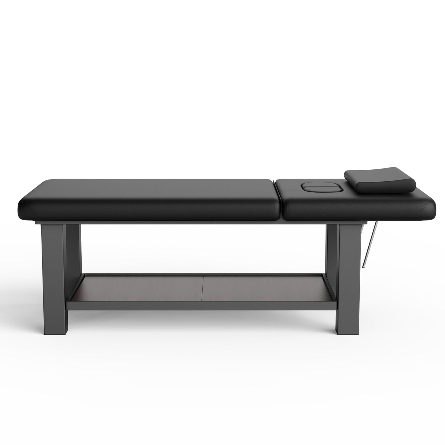 Metal Frame Heavy Duty Stationary Massage Table with Open-Chest & Headrest for Treatment Table, Physical Therapy Table, Spa Facial Professional Massage Bed, Black Leather 31.5'' W x 75.5'' L, 700LBS