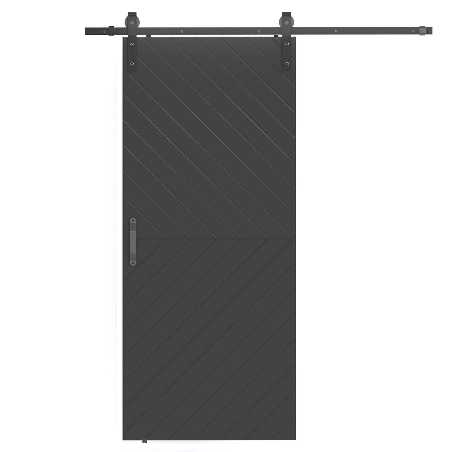 JUBEST 36 in. x 84 in. Sliding Barn Door Modern Door with 6FT Hardware Kit Icluded, Hollow-core Chevron Interior Doors with PVC Covered, Waterproof Surface, Easy to Install, Black