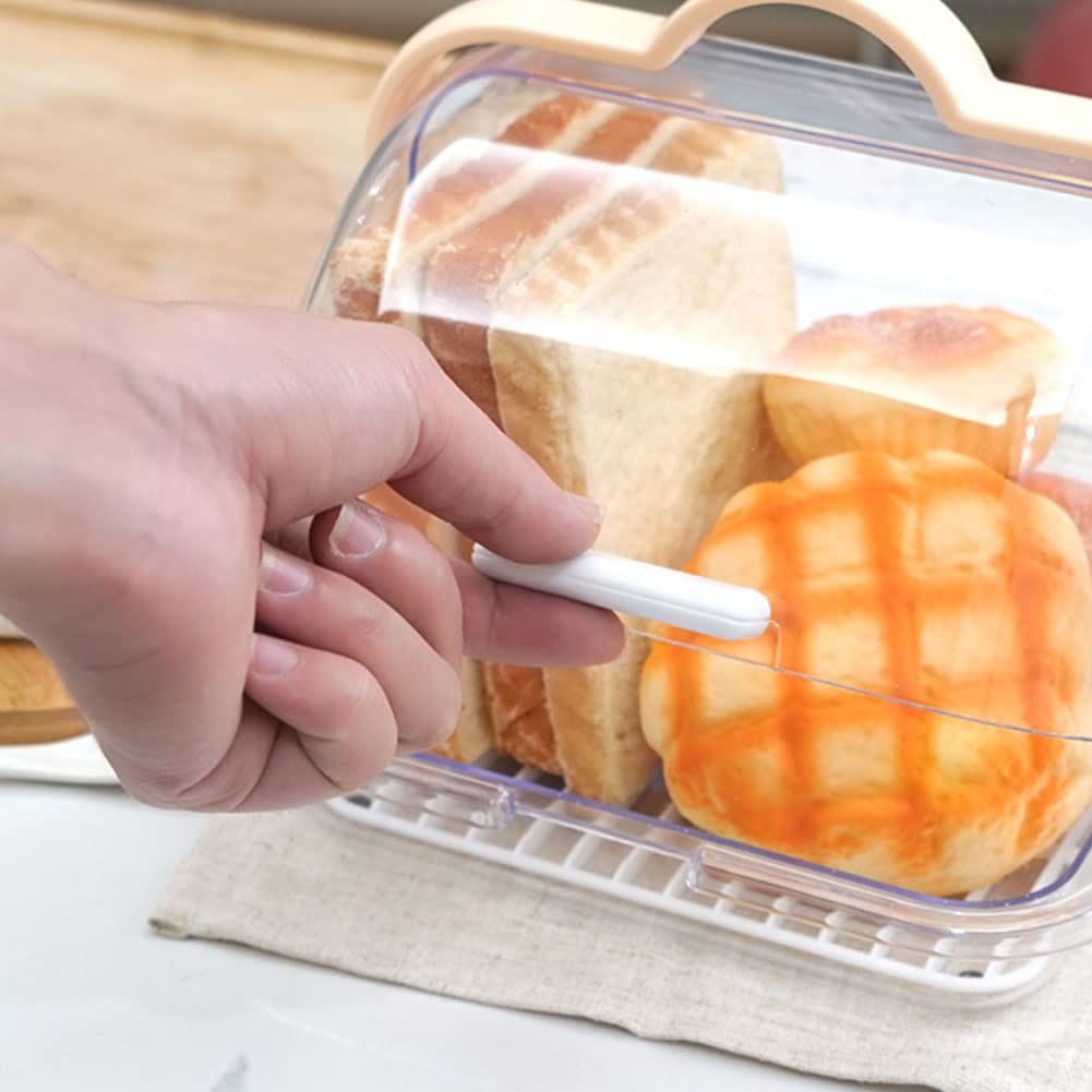 BAOZOON Portable Bread Box with Handle and Transparent Lid Loaf Cake Storage Carrier with Removable Drain Rack Food Storage Container for Pastries Donuts Buns Fruits(Apricot Handle)