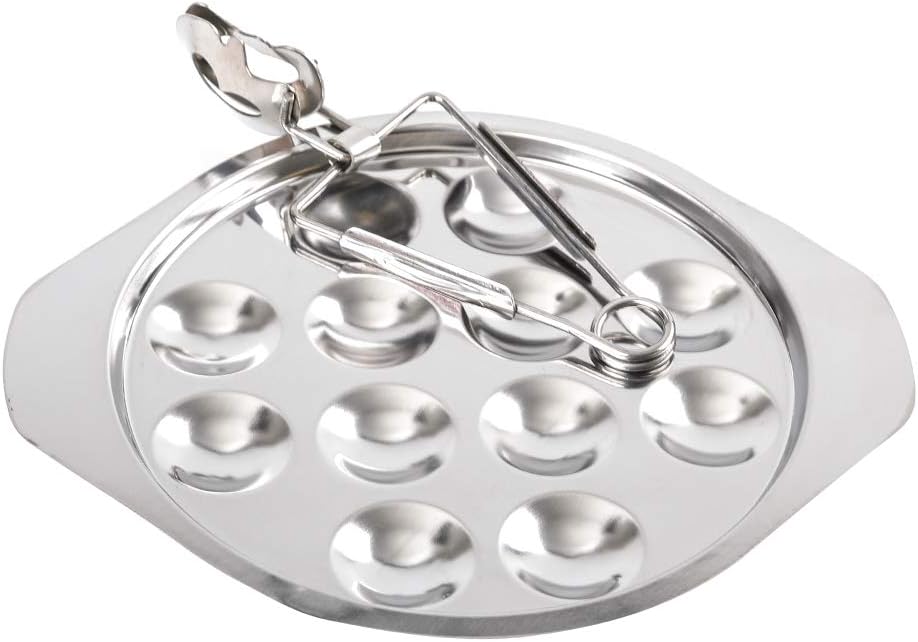 Stainless Steel Snail Escargot Plate, Thickened Dishes with 12 Compartment Holes and Tong Set