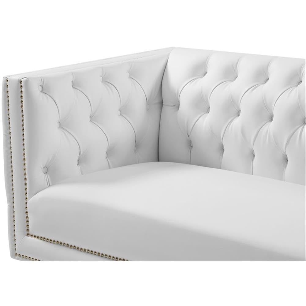 Meridian Furniture 651White-S Michelle Collection Modern | Contemporary Sofa with Deep Button Tufting, Gold Nailhead Trim and Sturdy Gold Iron Legs, White Vegan Leather, 90" W x 34" D x 30" H