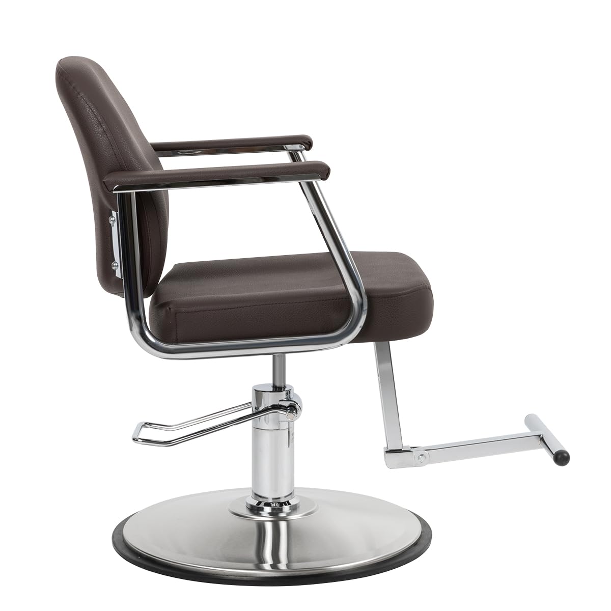 Minerva Beauty Zaria Wide Salon Styling Chair, Round Chrome 360° Swivel Hydraulic (Espresso)