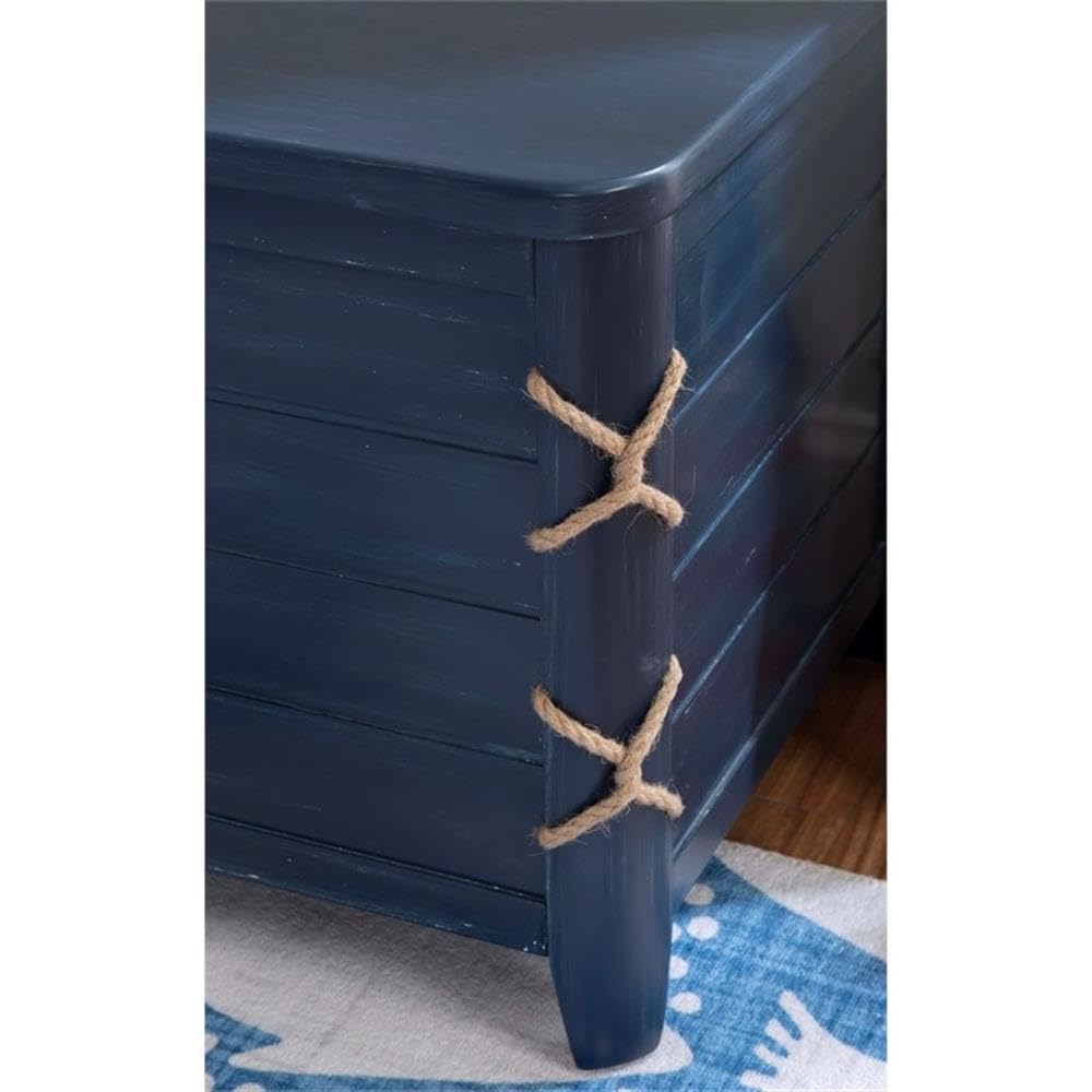 Linon Zana Cedar Lined Storage Chest with Rope Detail in Blue Distressed Wood