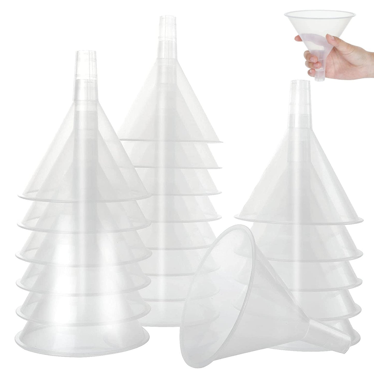 RHBLME 20 PCS Plastic Funnels Set, 4.7 Inch Wide Mouth Clear Plastic Funnels for Filling Bottles, Multipurpose Large Funnel with Long Reaching Spout, Water Bottle Funnel for Powder Liquid Spices