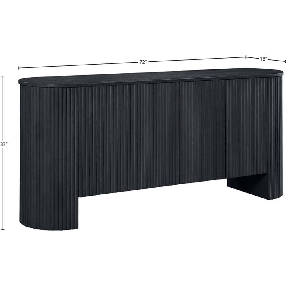 Meridian Furniture 385Black Belinda Collection Mid-Century Modern Sideboard/Buffet with Rich Black Finish, Oak Veneer, Mix of Solid Wood and MDF, Fluted, 72" W x 18" D x 33" H, Black