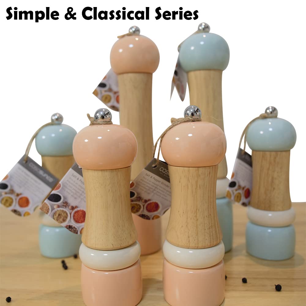 CASASUNCO Manual Salt and Pepper Grinder Set Salt & Pepper Mill Sets Wooden Salt Pepper Grinder Set Salt & Pepper Shakers Gift Set- Customized Coarseness - Ceramic Core - Blue (Set of 2, 6")