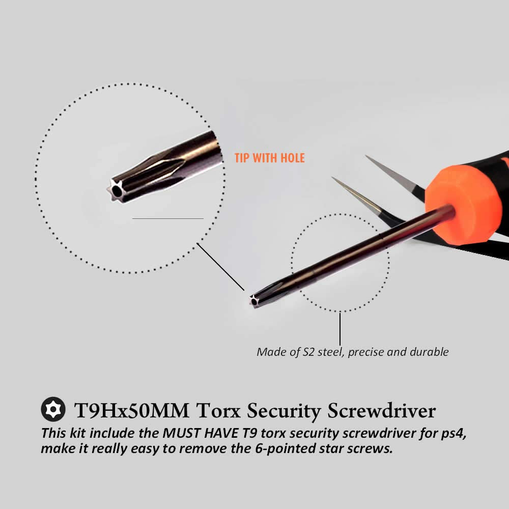 Cleaning Repair Tool Kit for PS4 PS5, TECKMAN TR9 Torx Security Screwdriver with PH00 PH0 PH1 Phillips Screwdriver Set for Sony Playstation 4,5 Main,Controller Tear Down and Dust Removal