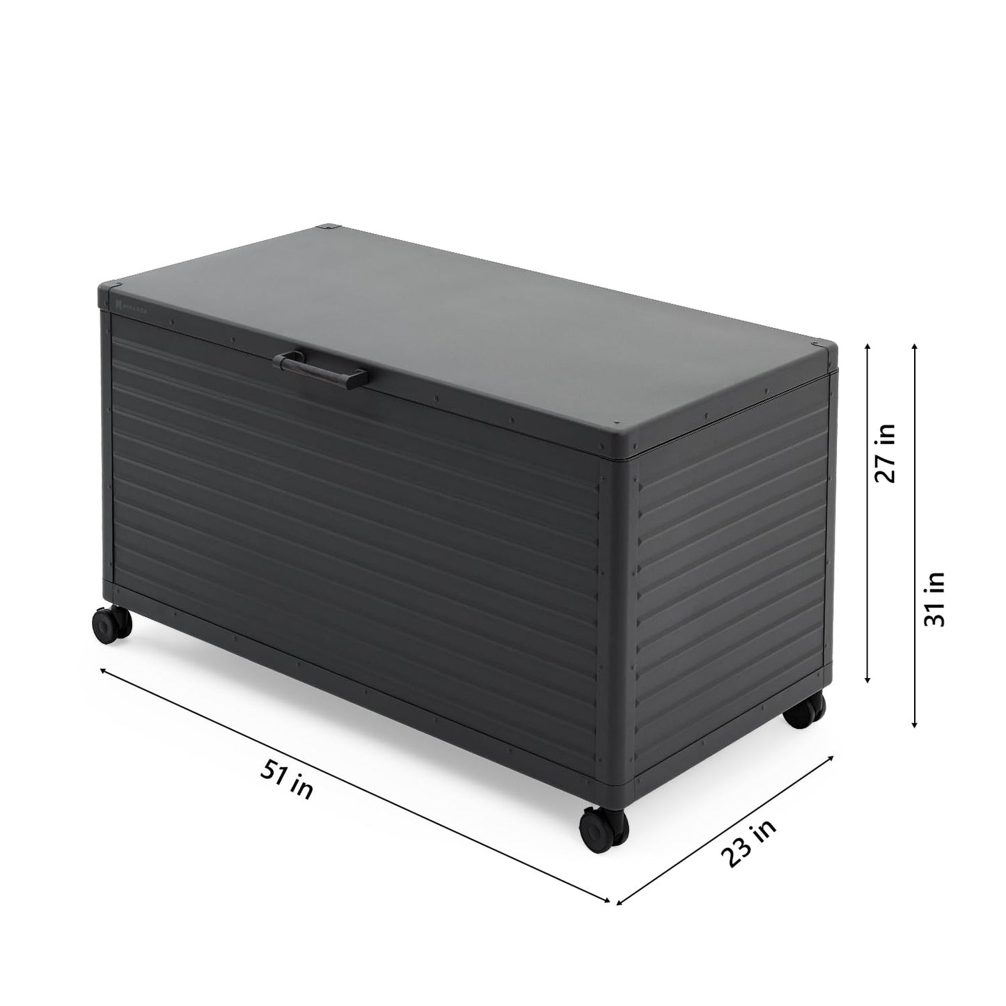 MIRADOR 134 Gallon Outdoor Storage Box with Wheels & Soft-Close Lid, Waterproof Metal Deck Box for Patio Cushions, Garden Tools & Pool Accessories, Charcoal
