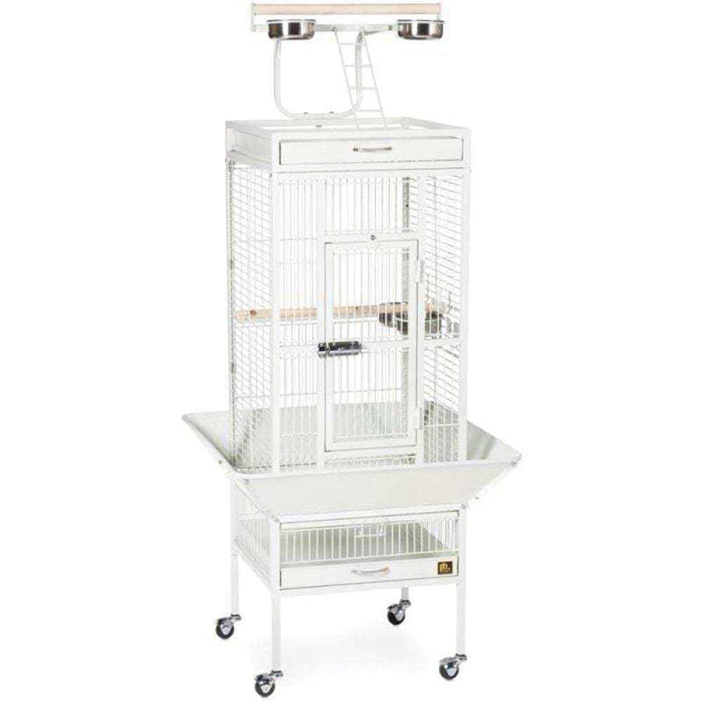 Prevue Pet Products Wrought Iron Select Bird Cage - Steel Cage with Rolling Stand and Seed Guards, Tall Vertical Design, Ideal for Cockatiels and Medium Birds - Chalk White