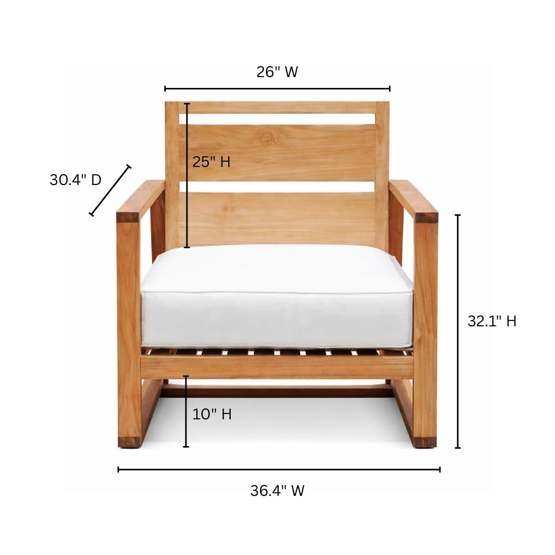 Hives & Honey Catalina Bay Grade-A Teak Lounge Chair for Patio, Outdoor Accent Chair with Quick-Dry Cushions, White