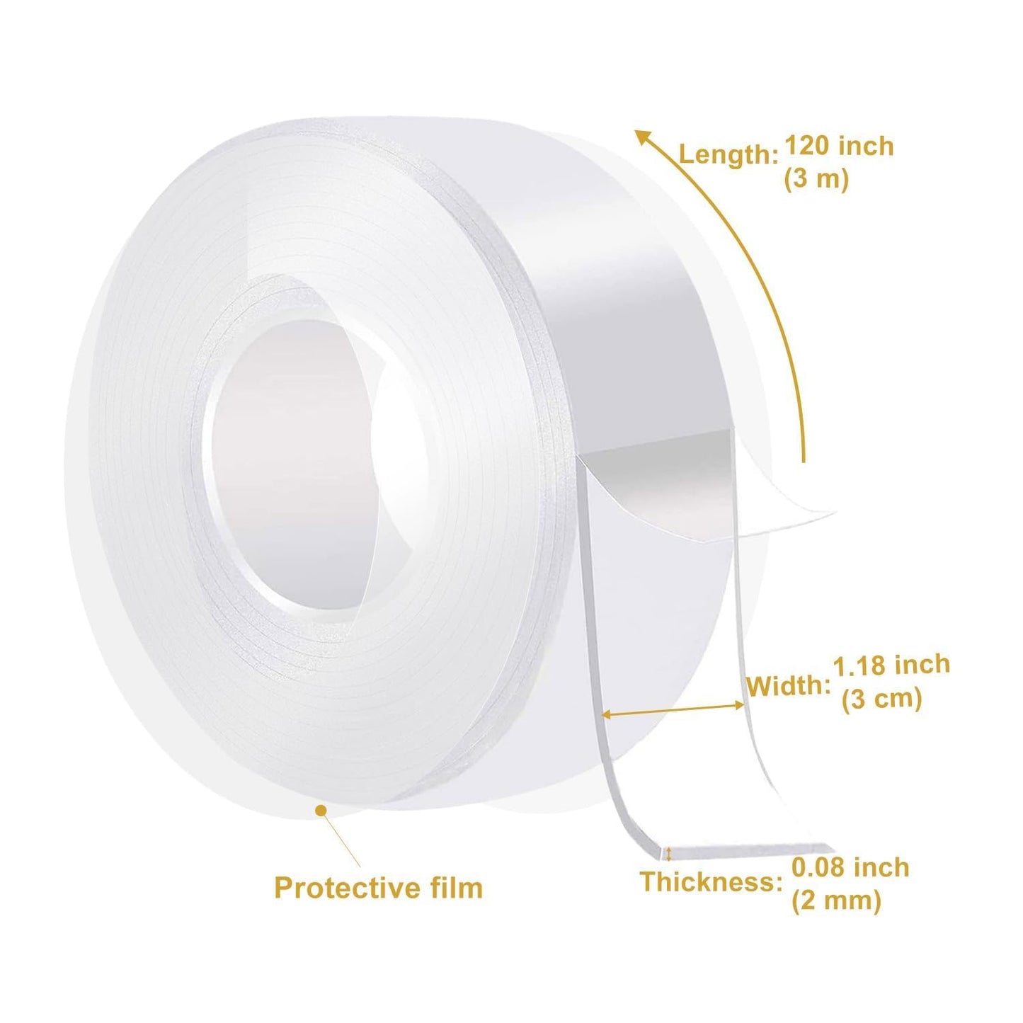 Double Sided Heavy Duty Extra Strong Adhesive Tape -Indoor/Outdoor General Purpose Nano Tape for Securing Picture Frames, Carpets. - Reusable and Without Leaving Adhesive Marks (1.18 inches x 10 feet)