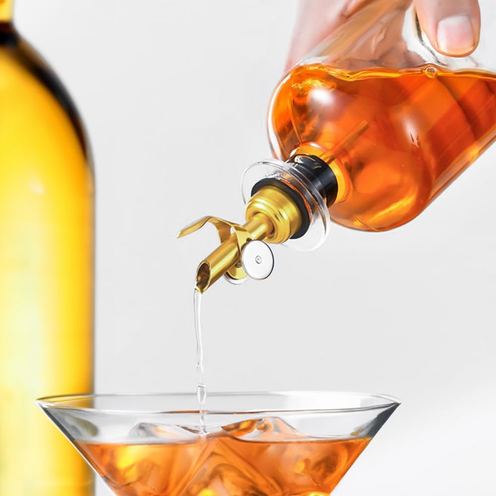 Molimoli Liquor Pour Spout Made of Stainless Steel with Automatic Anti-Oxidation Mechanism, Bottle Pourers for Alcohol, Olive Oil Dispenser Spout, Wine Pourer Spout, Oil Bottle Spout, Pack of 4, Gold