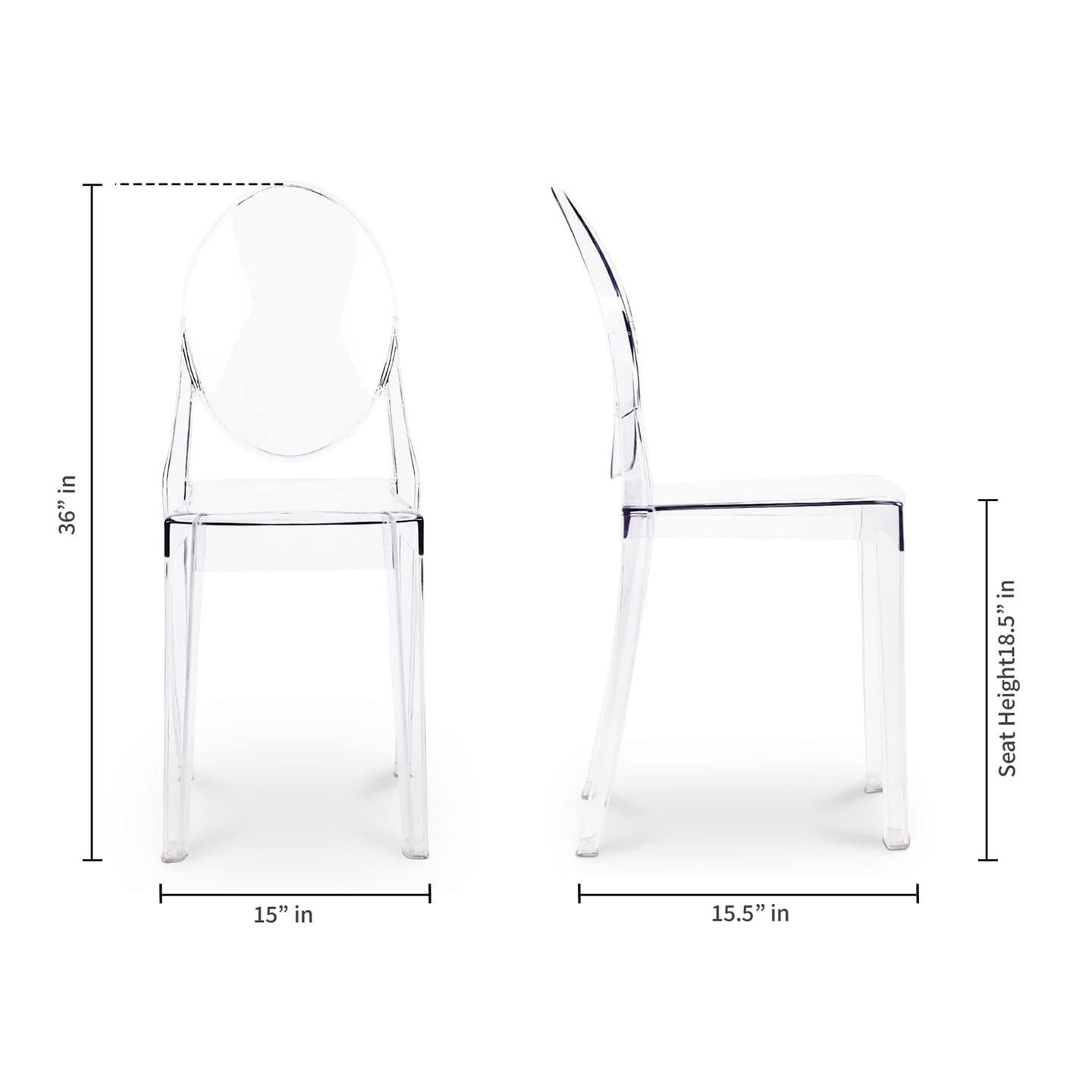 Aron Living 18.5" Mid-Century Plastic Crystal Dining Chairs in Clear (Set of 2)