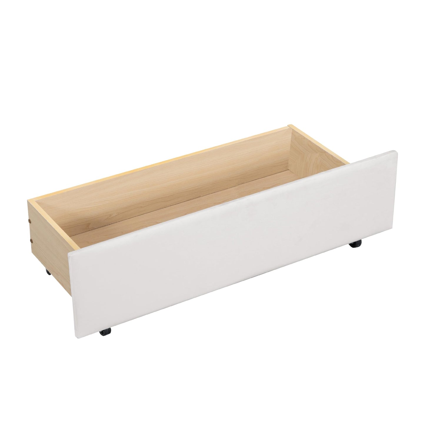 KTATK Twin Size Velvet Daybed with Two Drawers and Stripe Shaped Headboard Design,Upholstered Wooden Storage Bed Frame,w/Ergonomic Backrest,for Bedroom,Living Room,Beige