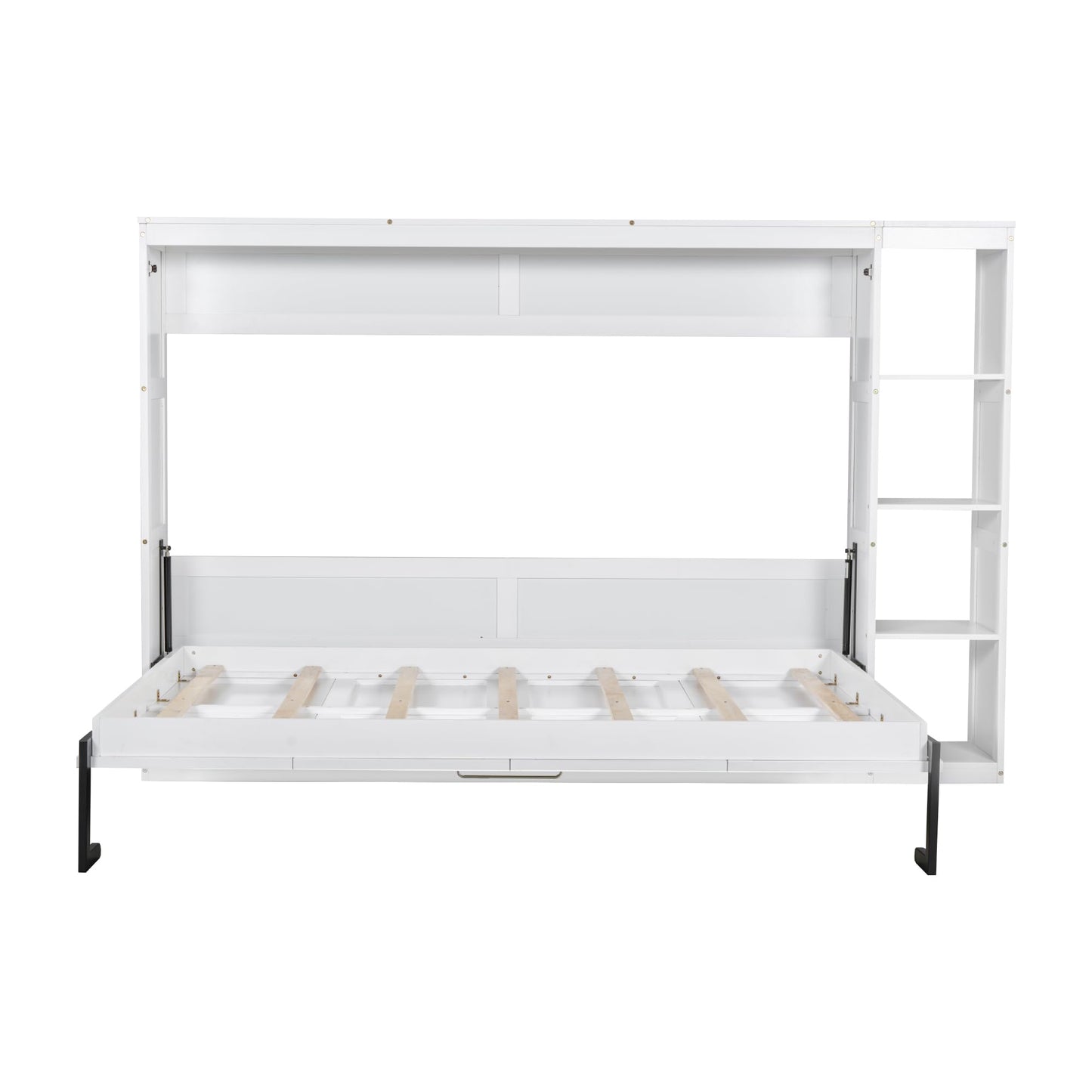GDFStudio Boden Full Size Murphy Bed, Full Size Murphy Bed with Bookshelf, 4 Storage Shelves, Ample Storage Space, Organized as Cabinet, Saving Space Design, Perfect for Small Apartment, White