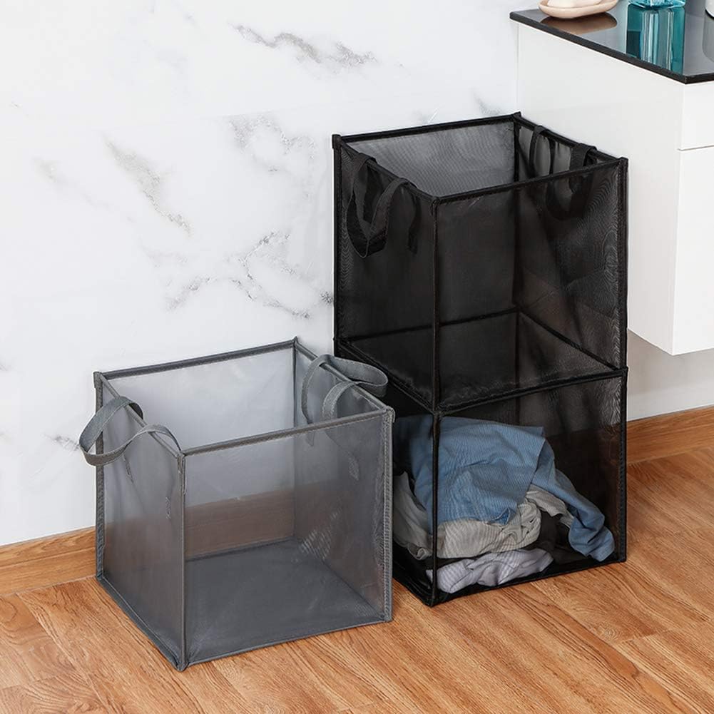 HONOMA Portable & Collapsible Laundry Hamper Bag with Handles - Mesh Basket for Kids Room, Dorm, Travel (Black)