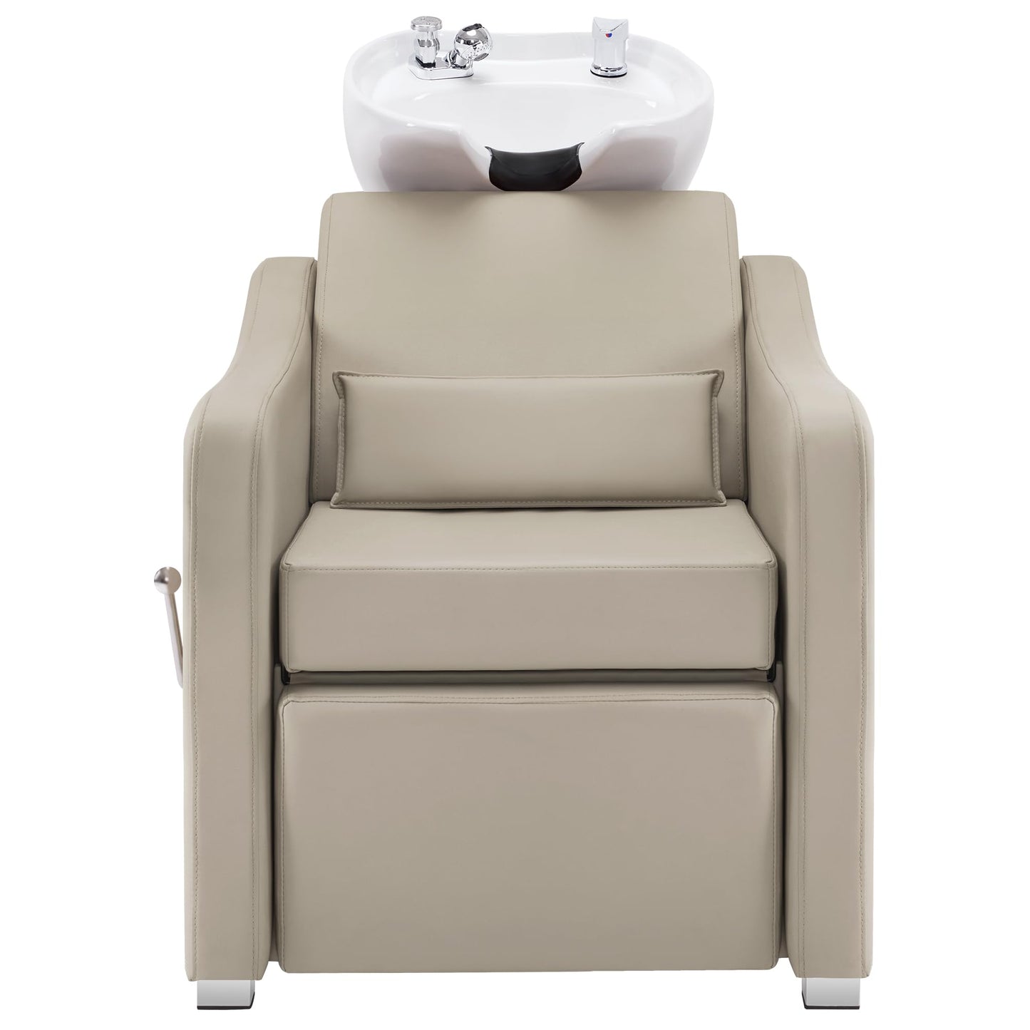 BarberPub Backwash Shampoo Station Chair, Adjustable Porcelain Ceramic Hair Wash Bowl with Chair, Shampoo Station for Barber Shop, Spa Beauty Salon Equipment 9364 (Creamy White)