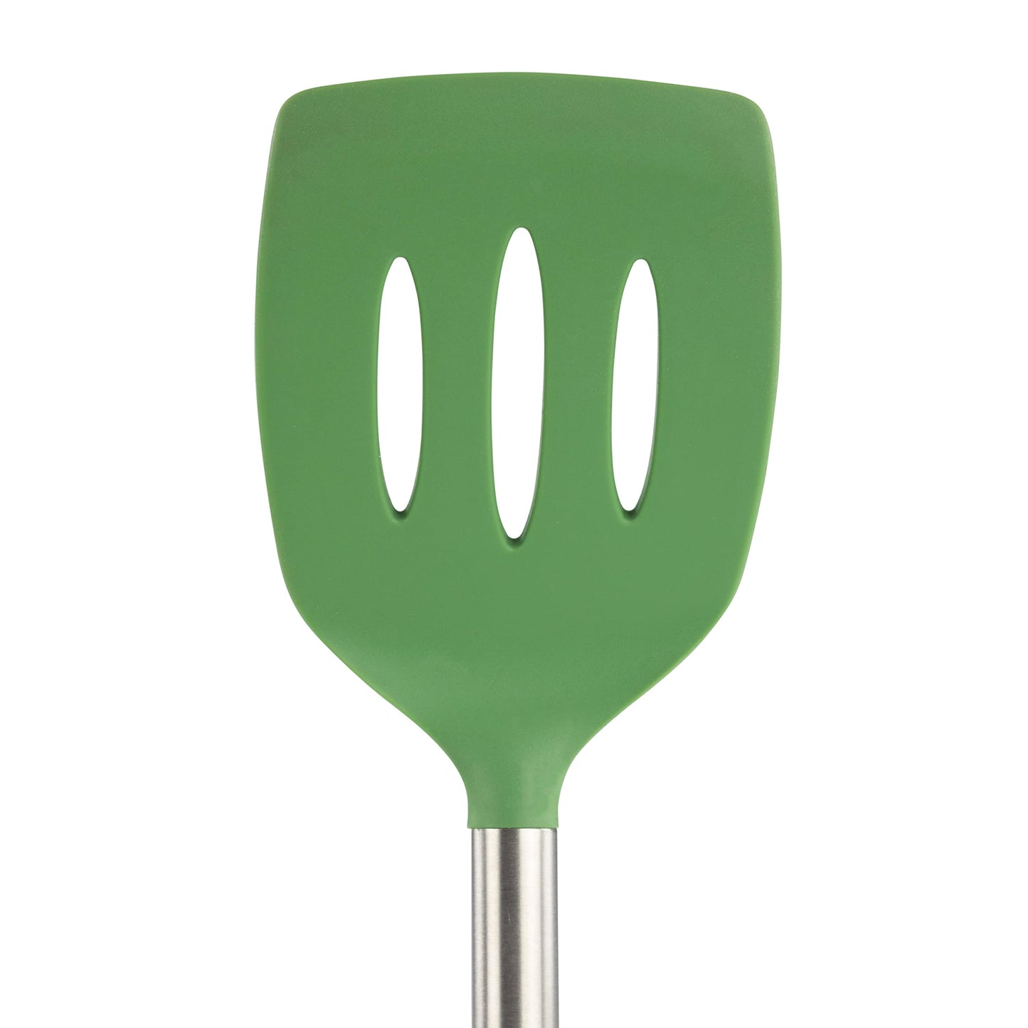 Tovolo Silicone Cooking Utensil Set of 6 Stainless Steel Handle Ladle Slotted Turner Tongs Flex Core Spatula Scraper Mixing Spoon & Potato Masher, Dishwasher Safe BPA Free Utensils, Pesto Green