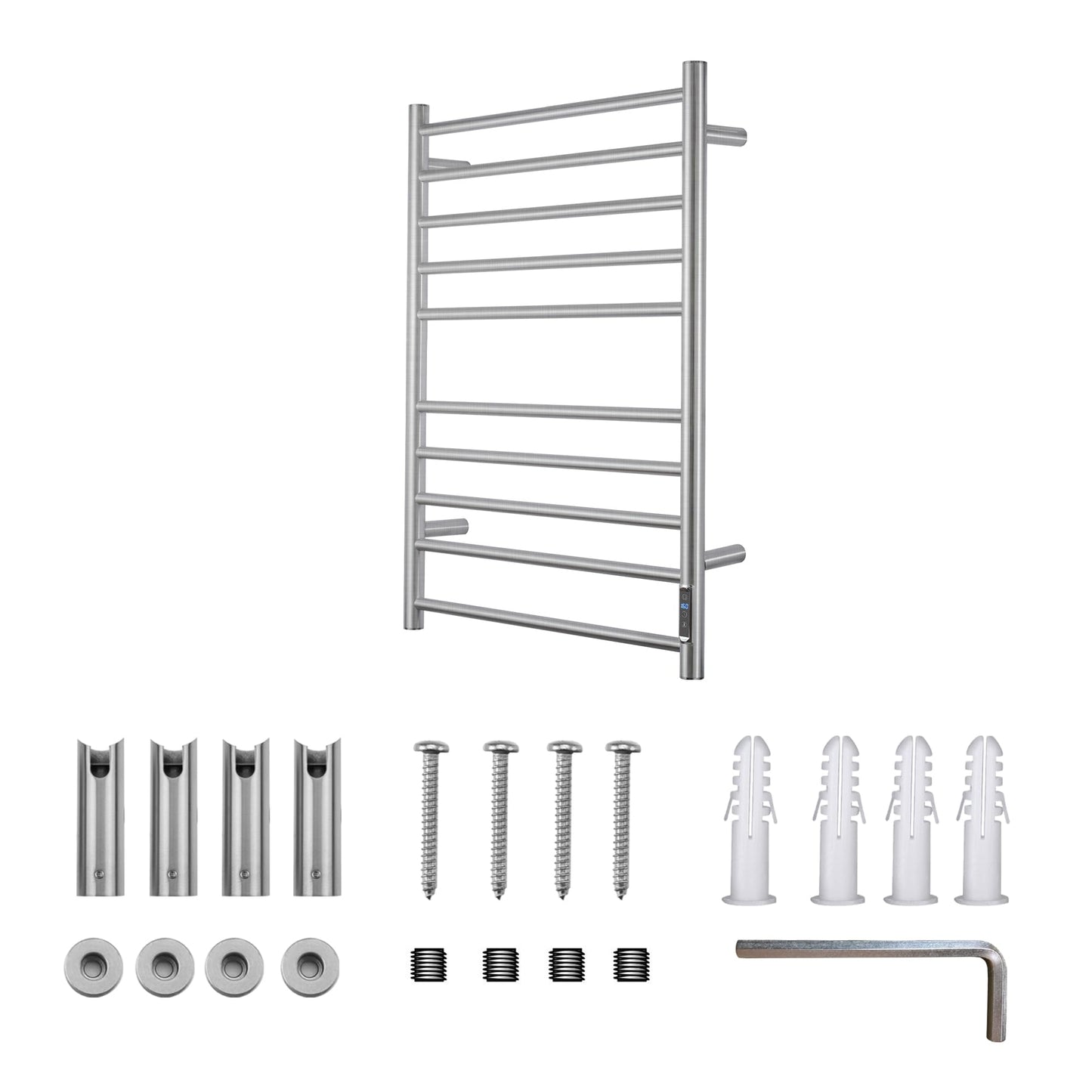 BLARALA Heated Towel Racks for Bathroom, Wall Mounted Electric Towel Warmer Racks with Timer & Temperature Control, 10 Bar Stainless Steel Towel Heater for Bathroom, Brushed Silver, Plug-in